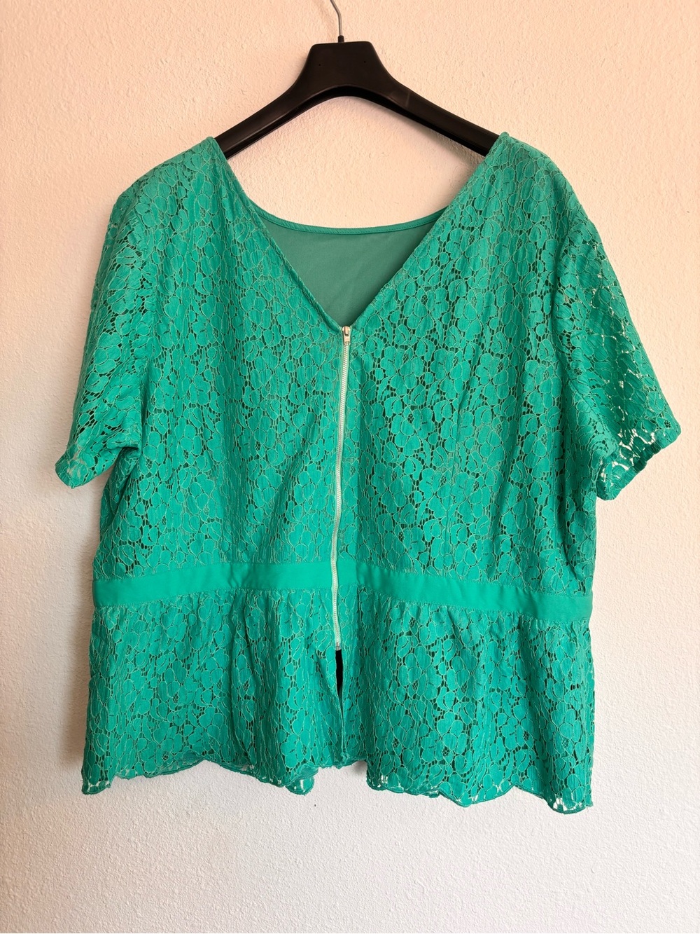 Jessica London Lace Peplum Blouse | Aqua/Turquoise | Plus Size 28